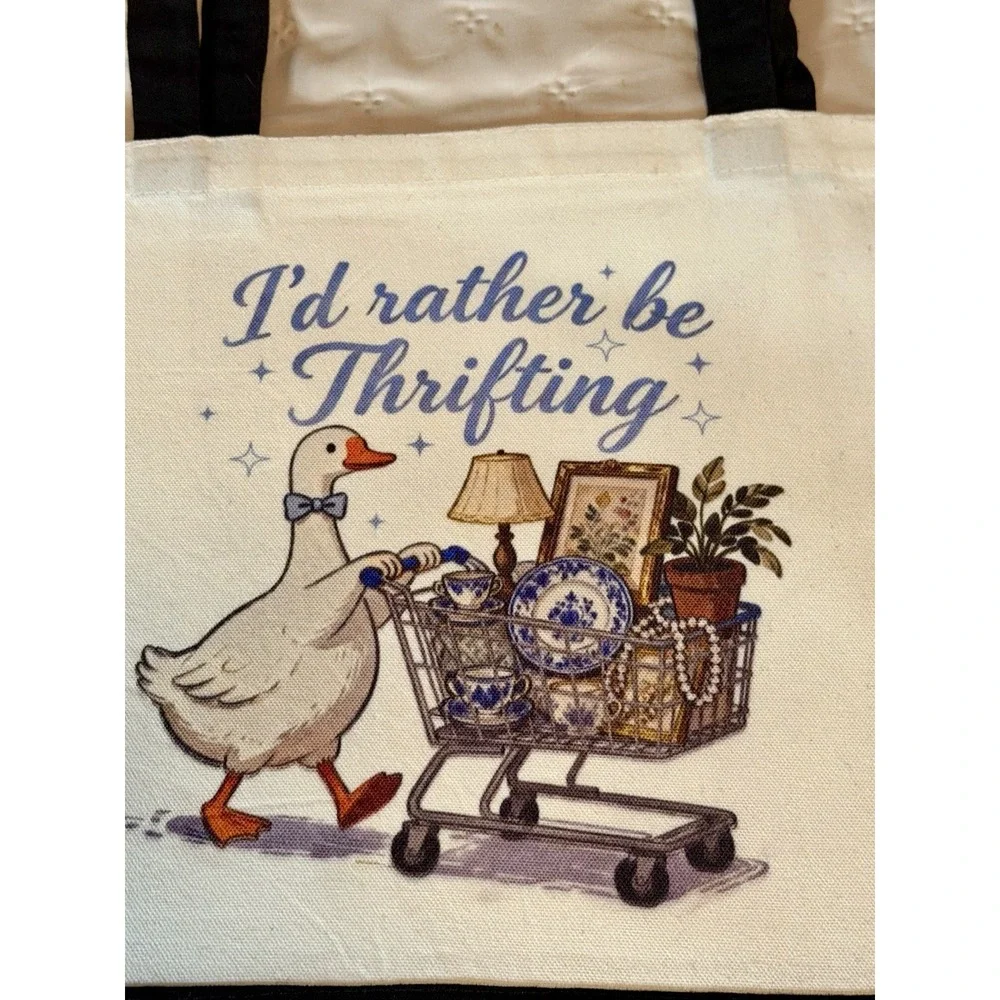 Thick Canvas Tote Bag Double Handles. 15x18.5x4.72. I'd Rather Be Thrifting